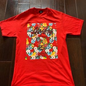 Stussy shirt Mens Medium Red with floral graphic